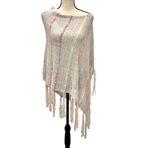 COUSIN JOHNNY BEIGE WITH MULTICOLOR RIBBON KNIT PONCHO